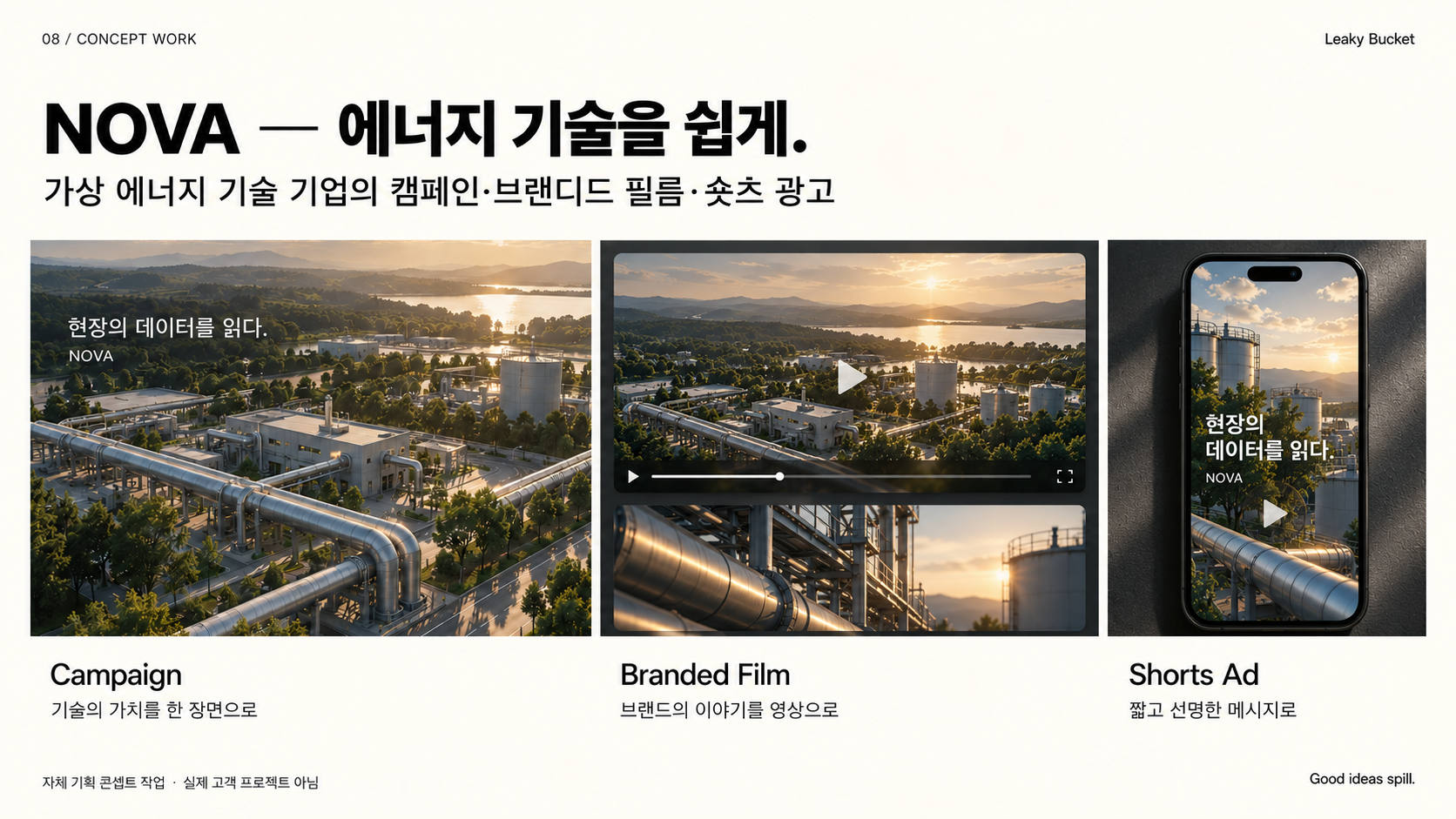 NOVA energy technology campaign, branded film, and shorts ad static concept board